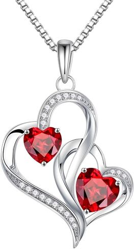 Iefil Birthstone Necklace Gifts for Women - 925 Sterling Silver Double Heart Birthstone Necklace | Anniversary Birthday Gifts for Women | Personalized Gifts | Jewelry Gifts for Wife Mom in Saudi Arabia
