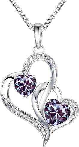 Iefil Birthstone Necklace Gifts for Women - 925 Sterling Silver Double Heart Birthstone Necklace | Anniversary Birthday Gifts for Women | Personalized Gifts | Jewelry Gifts for Wife Mom in Saudi Arabia