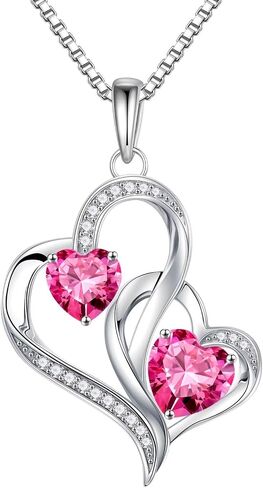 Iefil Birthstone Necklace Gifts for Women - 925 Sterling Silver Double Heart Birthstone Necklace | Anniversary Birthday Gifts for Women | Personalized Gifts | Jewelry Gifts for Wife Mom in Saudi Arabia