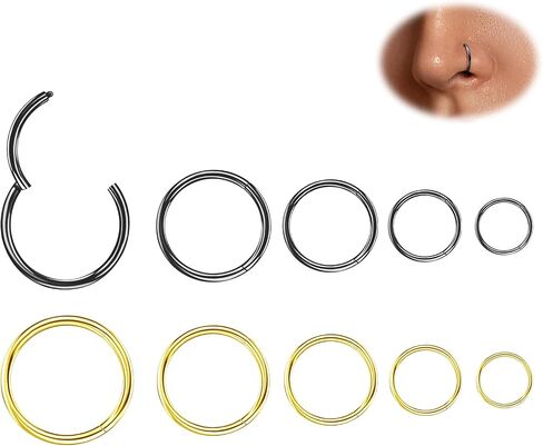 10Pcs Nose Rings Hoops 16G 18G 20G Hoop Nose Rings for Women 316L Surgical Steel Nose Hoop Hinged Clicker Conch Septum Rings Tragus Cartilage Earring Lip Rings Nose Piercing Jewelry 6mm-14mm in Saudi Arabia