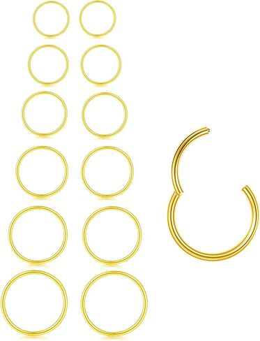 6/12Pcs 16G 18G 20G Nose Rings Hoops 316L Surgical Steel Nose Septum Lip Rings Tragus Cartilage Daith Rook Piercing Jewelry for Women 6mm 7mm 8mm 9mm 10mm 12mm in Saudi Arabia