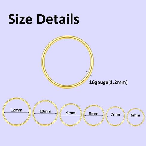 6/12Pcs 16G 18G 20G Nose Rings Hoops 316L Surgical Steel Nose Septum Lip Rings Tragus Cartilage Daith Rook Piercing Jewelry for Women 6mm 7mm 8mm 9mm 10mm 12mm in Saudi Arabia