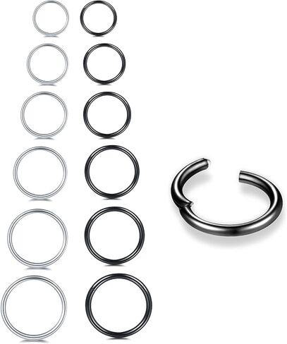 6/12Pcs 16G 18G 20G Nose Rings Hoops 316L Surgical Steel Nose Septum Lip Rings Tragus Cartilage Daith Rook Piercing Jewelry for Women 6mm 7mm 8mm 9mm 10mm 12mm in Saudi Arabia