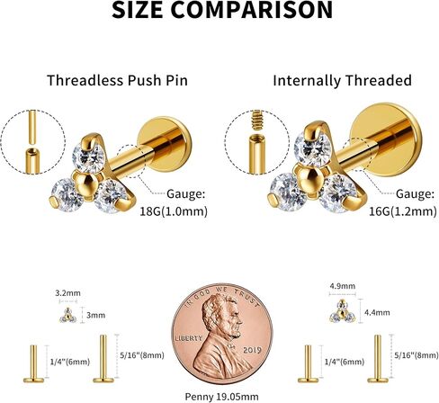 FINE4U Mini Threadless Flat Back Earring Stud for Tragus Conch Helix 18G 6mm 8mm - ASTM F136 Titanium Cartilage Piercing Jewelry in Saudi Arabia
