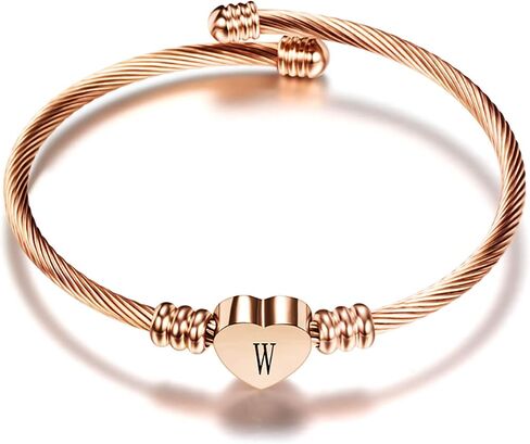 Rose Gold Letter Cuff Bracelet for Women Heart Initial Bangle Bracelet Gift Expandable Name Alphabet A-Z Charm Stainless Steel Birthday Anniversary in Kuwait