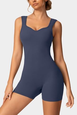 Vertvie Sleeveless Jumpsuits for Women Shorts V Back Scrunch Workout One Piece Bodysuit Open Back Tummy Control Yoga Rompers in Saudi Arabia