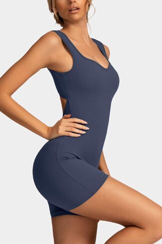 Vertvie Sleeveless Jumpsuits for Women Shorts V Back Scrunch Workout One Piece Bodysuit Open Back Tummy Control Yoga Rompers in Saudi Arabia