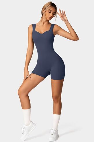 Vertvie Sleeveless Jumpsuits for Women Shorts V Back Scrunch Workout One Piece Bodysuit Open Back Tummy Control Yoga Rompers in Saudi Arabia