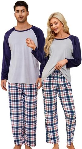 U2SKIIN Matching Pajamas for Couples Plaid Ultra Soft Pullover Pjs Set for Men and Women Warm Loungewear in Kuwait