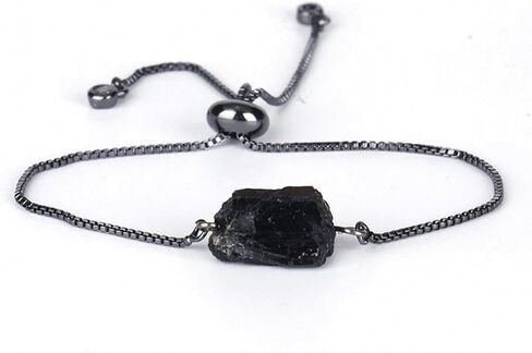 Unisex Natural Rough Black Tourmaline Mineral Precious Stone Bead Bracelet Healing Anxiety Calm Energy Chain Bracelets With Metal Adjustable Dainty Link Good Luck Health Gift in Saudi Arabia