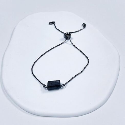 Unisex Natural Rough Black Tourmaline Mineral Precious Stone Bead Bracelet Healing Anxiety Calm Energy Chain Bracelets With Metal Adjustable Dainty Link Good Luck Health Gift in Saudi Arabia