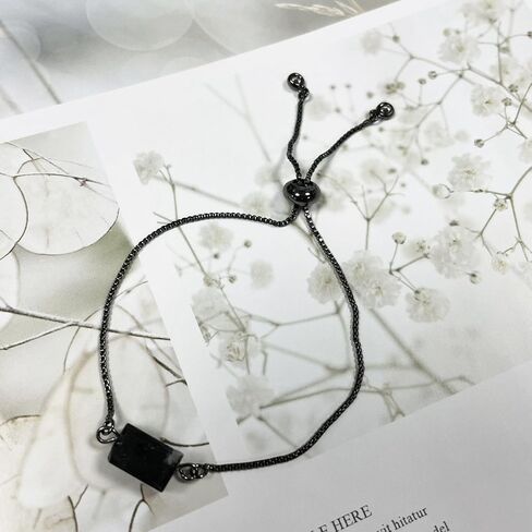 Unisex Natural Rough Black Tourmaline Mineral Precious Stone Bead Bracelet Healing Anxiety Calm Energy Chain Bracelets With Metal Adjustable Dainty Link Good Luck Health Gift in Saudi Arabia