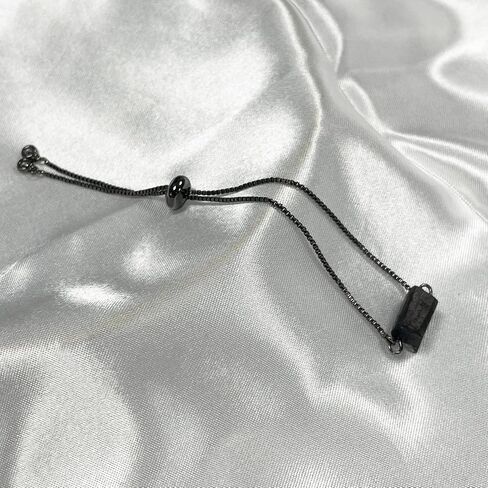 Unisex Natural Rough Black Tourmaline Mineral Precious Stone Bead Bracelet Healing Anxiety Calm Energy Chain Bracelets With Metal Adjustable Dainty Link Good Luck Health Gift in Saudi Arabia