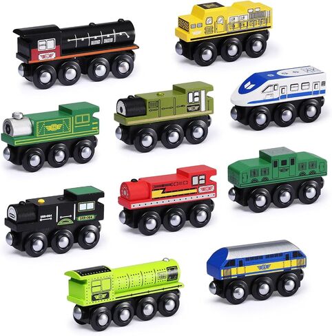 SainSmart Jr. Wooden Train Set Accessories, Magnetic Toy Car Set (10 PCS), Compatible with All Major Brands, Gift for Toddlers, Boys, and Girls Aged 3+ in Kuwait