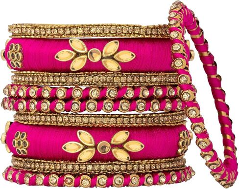 مجموعة أساور من خيط الحرير بتصميم Aheli Royal ساري متطابقة مع مجوهرات الزفاف الهندية التقليدية Chuda للنساء in Saudi Arabia