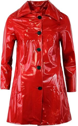 Womens PVC Coat Fashion Outdoor Wet Look Clothing Trench Coat Raincoat Black Pu Leather in Saudi Arabia