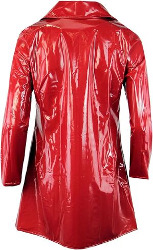 Womens PVC Coat Fashion Outdoor Wet Look Clothing Trench Coat Raincoat Black Pu Leather in Saudi Arabia