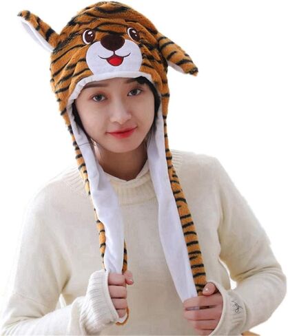 Ear Moving Jumping Hat Plush Animal Winter Headwear for Women in Saudi Arabia