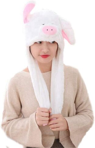 Ear Moving Jumping Hat Plush Animal Winter Headwear for Women in Saudi Arabia
