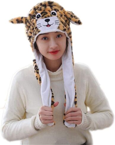 Ear Moving Jumping Hat Plush Animal Winter Headwear for Women in Saudi Arabia