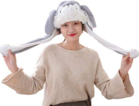 Ear Moving Jumping Hat Plush Animal Winter Headwear for Women in Saudi Arabia