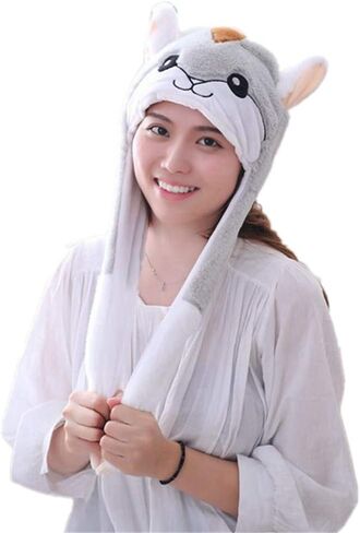 Ear Moving Jumping Hat Plush Animal Winter Headwear for Women in Saudi Arabia