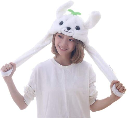 Ear Moving Jumping Hat Plush Animal Winter Headwear for Women in Saudi Arabia