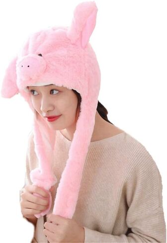 Ear Moving Jumping Hat Plush Animal Winter Headwear for Women in Saudi Arabia