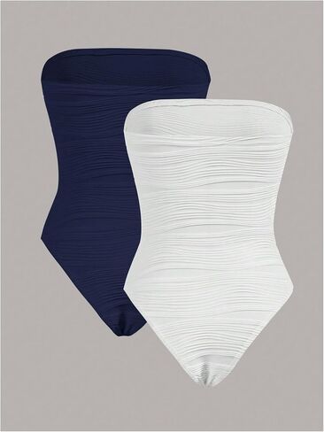 Milumia Women's 2 Piece Bodysuits Solid Strapless Textured Tube Top Bodysuit in Saudi Arabia