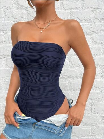 Milumia Women's 2 Piece Bodysuits Solid Strapless Textured Tube Top Bodysuit in Saudi Arabia