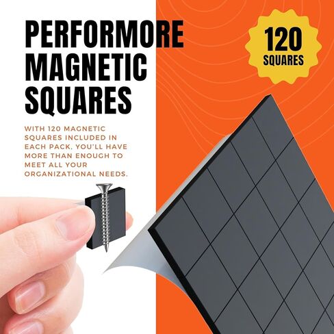 Performore Magnetic Squares, 20 x 20 x 2mm Magnet Adhesive Squares, 120 Pieces of Square Magnets with 3M Self Adhesive Backing, 4 Sheets, Ideal for White Boards, Art Projects, Fridge Organization in Saudi Arabia