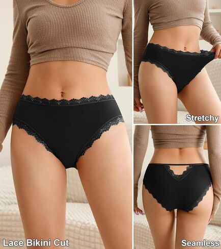 Eiggam Lace Underwear for Women Sexy Seamless Cheeky Underwear for Women Smooth Bikini Panties Stretch Women Underwear Pack in Saudi Arabia