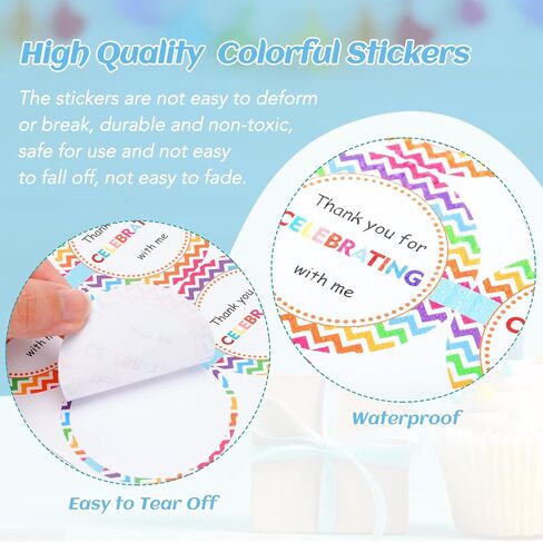 joycraft 60Pcs Thank You for Celebrating with Me Stickers, 2 inch Thank You Gift Stickers, Colorful Wave Stickers, Thank You Stickers for Birthday, Graduation, Party Favor in Saudi Arabia
