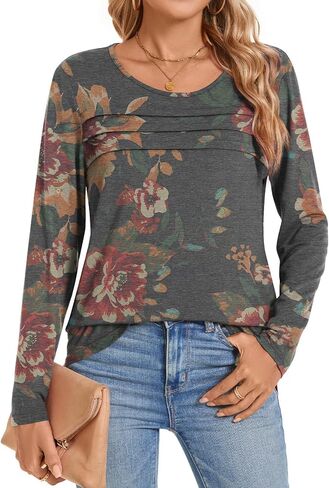 Anyhold Womens Fall Long Sleeve Tunic Tops Basic Pullover Dressy Casual Shirts Fashion Pleated Business Blouses in Kuwait