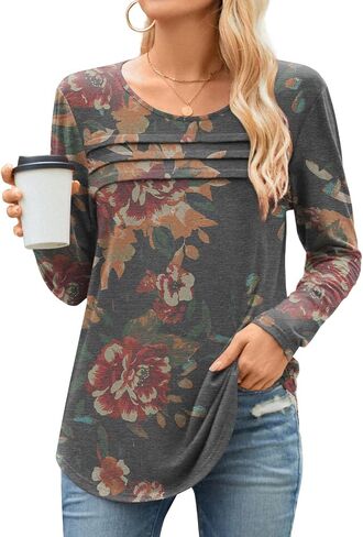 Anyhold Womens Fall Long Sleeve Tunic Tops Basic Pullover Dressy Casual Shirts Fashion Pleated Business Blouses in Kuwait