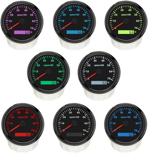 ELING 3 3/8 ''مقياس سرعة دوران محرك الديزل 4000 دورة في الدقيقة مع عداد ساعة 12 فولت 24 فولت مع 8 ألوان خلفية لسفن RV ATV in Kuwait