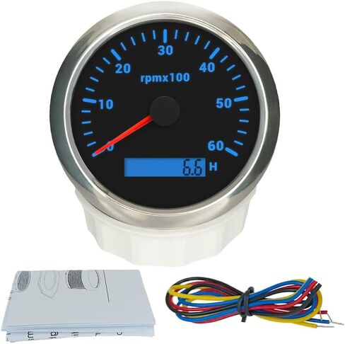 ELING 3 3/8 ''مقياس سرعة دوران محرك الديزل 4000 دورة في الدقيقة مع عداد ساعة 12 فولت 24 فولت مع 8 ألوان خلفية لسفن RV ATV in Kuwait