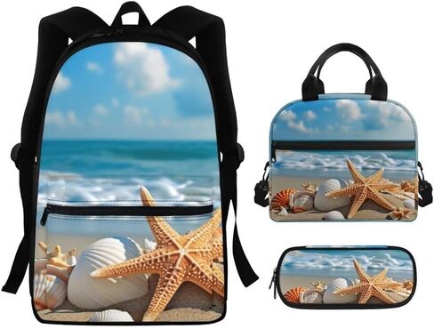 Beach Backpack Set 3 in 1 with Lunch Box Pencil Case Casual Comfortable School Backpack for Kindergarten Elementary School Kids Insualted Lunch Holder for School Girls and Boys in Saudi Arabia