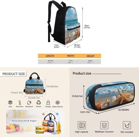 Beach Backpack Set 3 in 1 with Lunch Box Pencil Case Casual Comfortable School Backpack for Kindergarten Elementary School Kids Insualted Lunch Holder for School Girls and Boys in Saudi Arabia