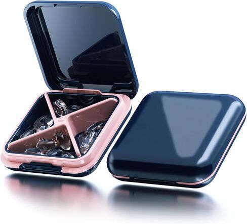 Small Pill Box Waterproof Travel Pill Case Portable Daily Pill Container Pill Holder for Purse 4 Compartments Pocket Compact Medicine Organizer for Vitamin,Fish Oils,Supplements,Medication in Kuwait
