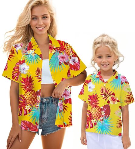 Cromoncent Mommy and Me Matching Hawaiian Outfits Girls & Womens Hawaiian Shirts Tropical Button Down Shirts in Saudi Arabia