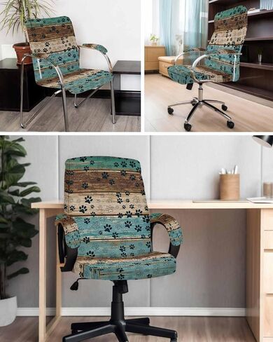 Sage Green Office Chair Cover with Armrest Covers & Zipper, Farmhouse Sage Green Decor Spandex Computer Chair Covers, Universal Rotating Desk Chair Slipcovers Protector, L in Saudi Arabia