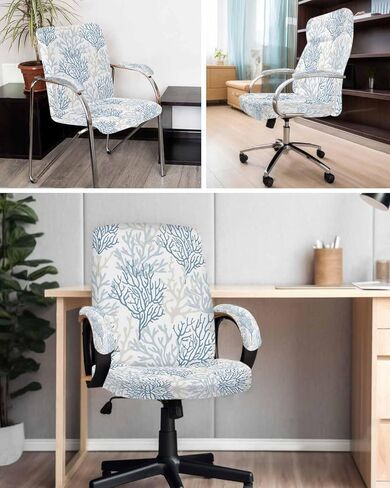 Sage Green Office Chair Cover with Armrest Covers & Zipper, Farmhouse Sage Green Decor Spandex Computer Chair Covers, Universal Rotating Desk Chair Slipcovers Protector, L in Saudi Arabia