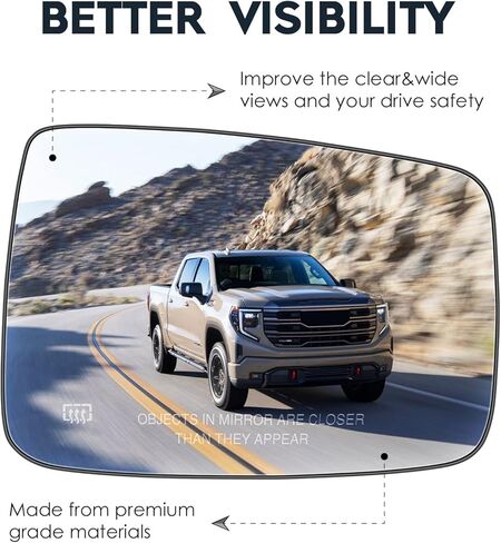 Passenger Right Side View Heated Mirror Glass with Backing Plate Compatible with 2010 Dodge Ram 1500 2500, 2011-2018 Ram 1500 2500, Replace for 68079363AA 68050299AA in Kuwait