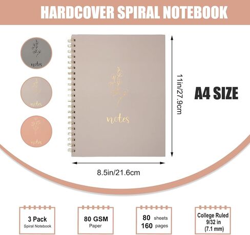 EOOUT 3 Pack Aesthetic Spiral Notebook Journals for Women, 8.5" x 11" Cute College Ruled Notebook 160 Pages, Office School Supplies Gifts in Saudi Arabia