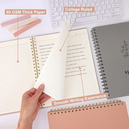 EOOUT 3 Pack Aesthetic Spiral Notebook Journals for Women, 8.5" x 11" Cute College Ruled Notebook 160 Pages, Office School Supplies Gifts in Saudi Arabia