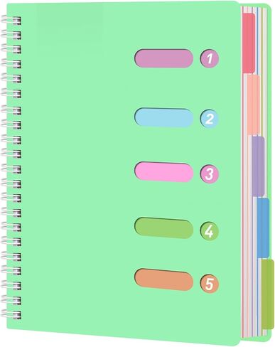 College Ruled Notebook A4, Pink Spiral Notebook with Dividers Hardcover Notebook 5 Subject for School Note Taking Office in Saudi Arabia