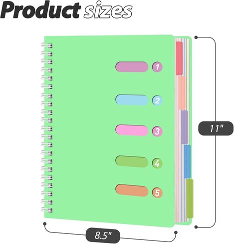 College Ruled Notebook A4, Pink Spiral Notebook with Dividers Hardcover Notebook 5 Subject for School Note Taking Office in Saudi Arabia