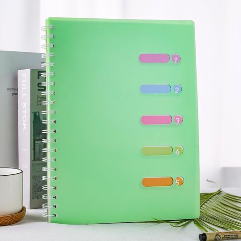 College Ruled Notebook A4, Pink Spiral Notebook with Dividers Hardcover Notebook 5 Subject for School Note Taking Office in Saudi Arabia