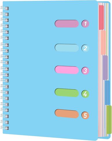 College Ruled Notebook A4, Pink Spiral Notebook with Dividers Hardcover Notebook 5 Subject for School Note Taking Office in Saudi Arabia